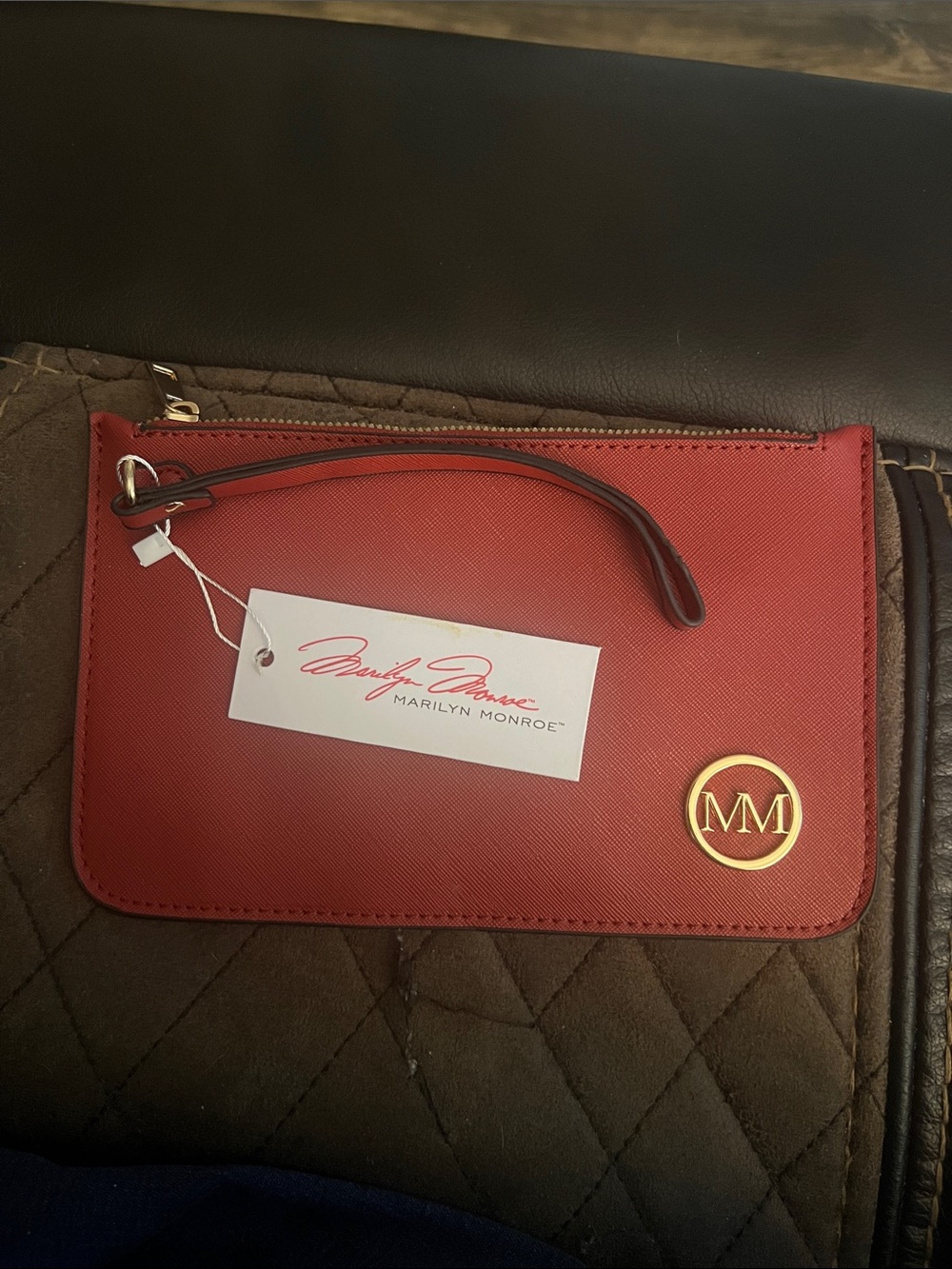 Marilyn Monroe Red Wristlet Clutch with Gold MM Logo